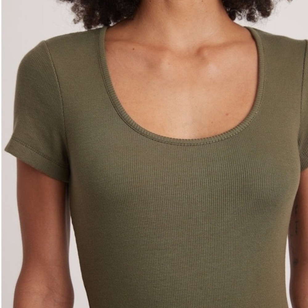 Marine Layer Women Large Ribbed Midi Dress Olive Green‎ Scoop Neck 14357 Casual - Picture 2 of 11